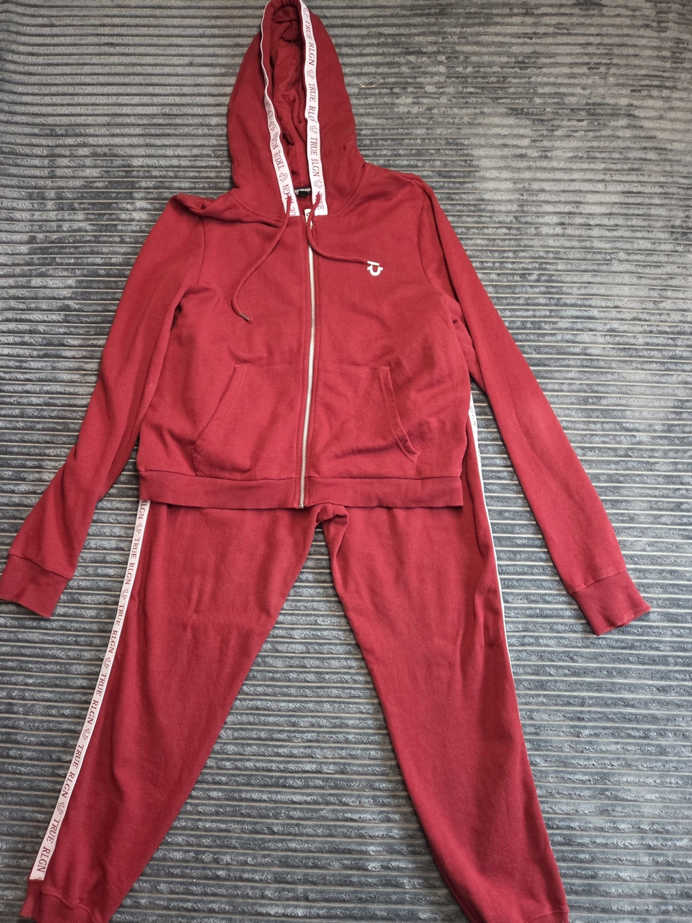 True Religion Women's Deep Red Zip Hoodie & Joggers Set